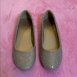 Gold and crystal girls ballet flats